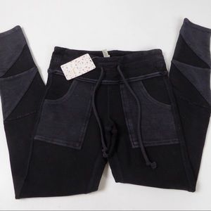 Free People Movement Cozy Jogger Lounge Pants “Washed Black” Terry Cotton NWT